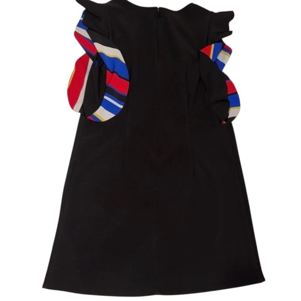 Nicole Miller New York Black Peek-a-boo Flamenco-Style Sleeve Shift Dress Sz 10 - Picture 4 of 9